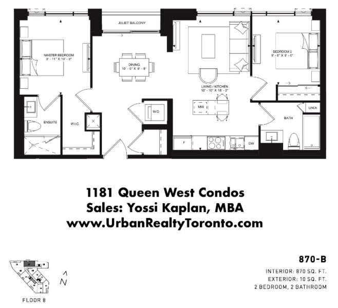 1181 Queen West - Floorplans - 2 Bedroom 879 - Call Yossi Kaplan