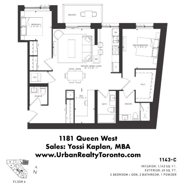 1181 Queen West - Floorplans - 2 Bedroom + Den 1141 - Call Yossi Kaplan