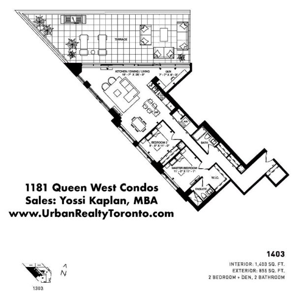 1181 Queen West - Floorplans - 2 Bedroom + Den 1493 - Call Yossi Kaplan