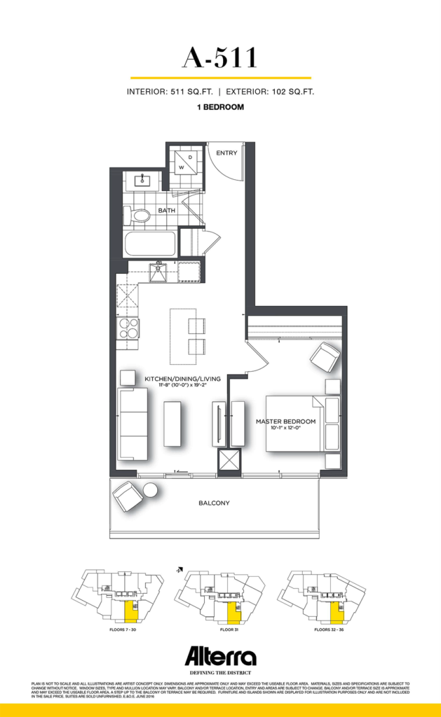 159SW CONDOS VIP LAUNCH - FLOORPLAN ONE BED 511 SQ FT