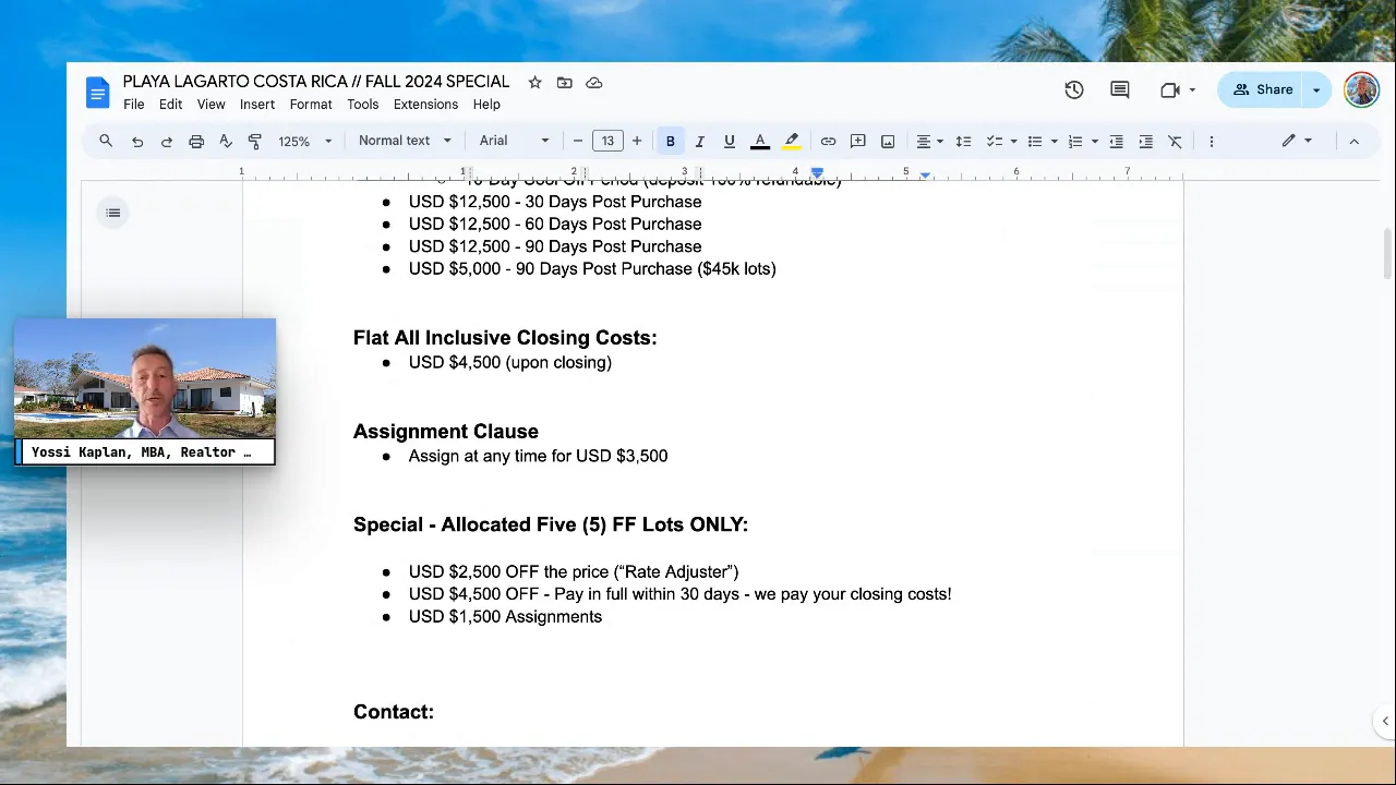 Payment structure and closing costs