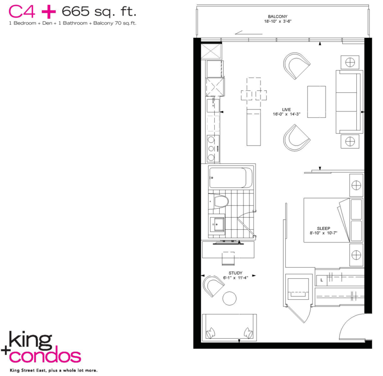 251 KING ST EAST - FLOORPLAN ONE BED 665 SQ FT - CONTACT YOSSI KAPLAN