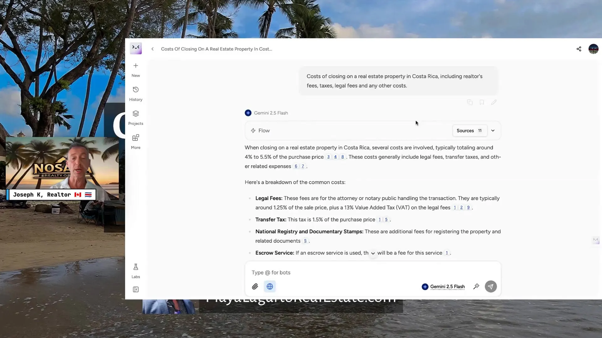 AI summarizing real estate closing costs in Costa Rica