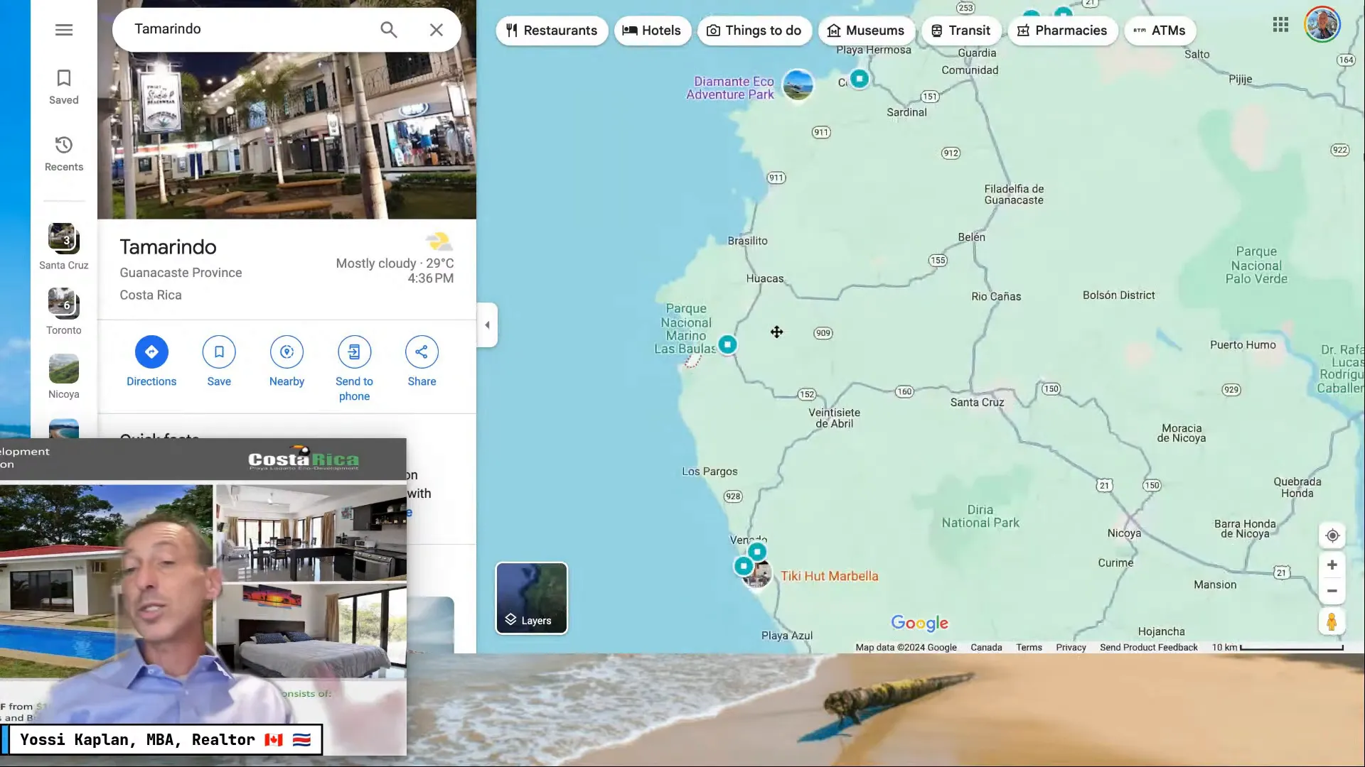 Map showing Tamarindo's location