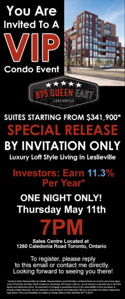 875 Queen East Special Developer Release - VIP SALE Yossi KAPLAN