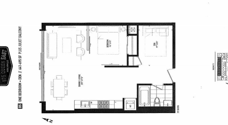 875 Queen St East Floorplans - One Bed 641 - Contact Yossi Kaplan