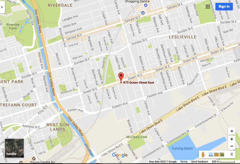875 Queen St East - Map of Condo Location