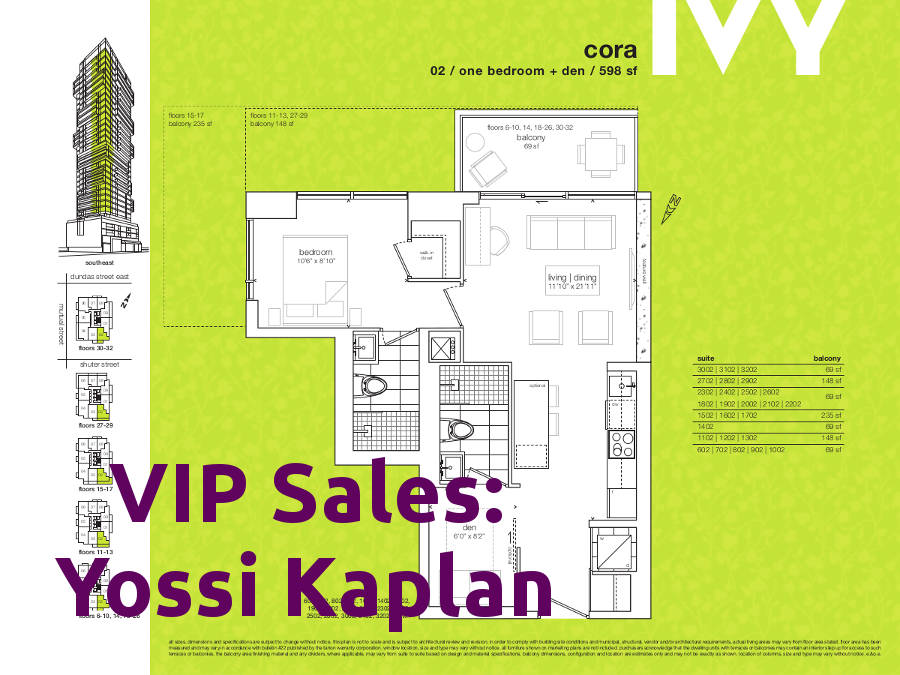 Ivy Condos @ 69 Mutual St - Cora Floorplan - VIP Sales Yossi Kaplan