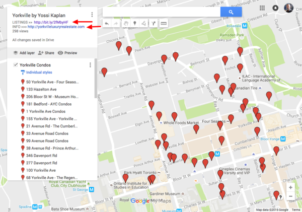Map of Yorkville Condos For Sale - Yossi Kaplan