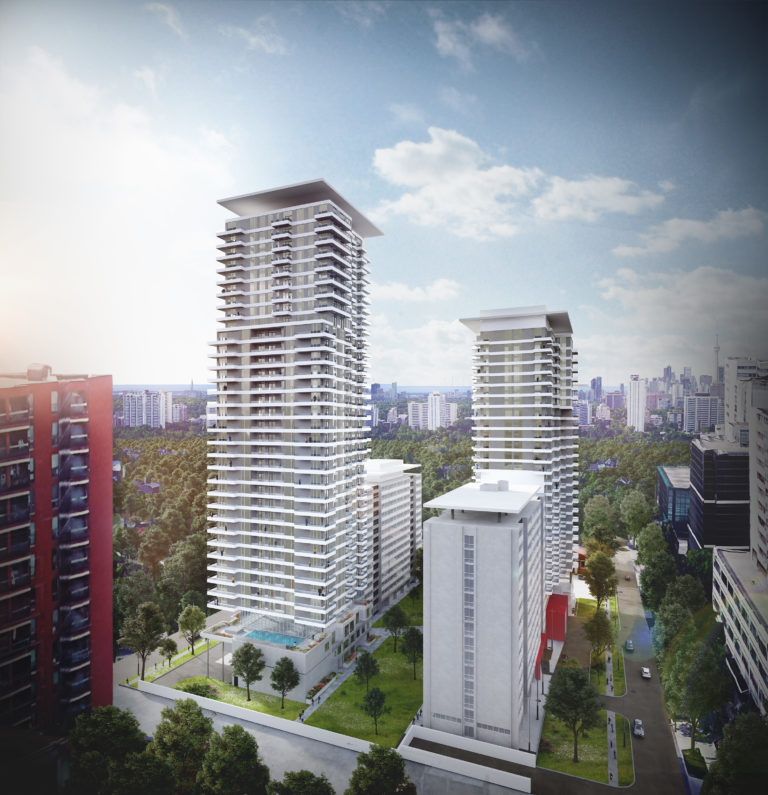Plaza Midtown Condos twin-tower architectural rendering photo