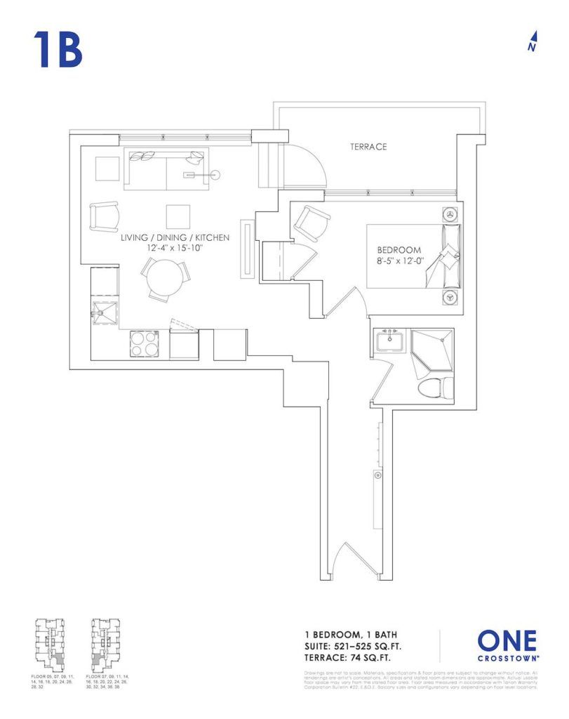 One Crosstown Condos Floorplan - 04 - One Bedroom 1B - by Yossi Kaplan, MBA