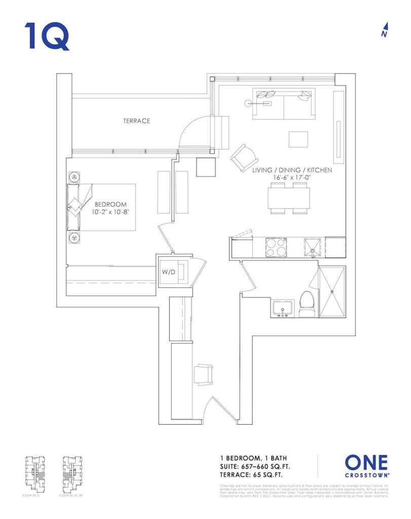 One Crosstown Condos Floorplan - 11 - One Bedroom 1Q - by Yossi Kaplan, MBA