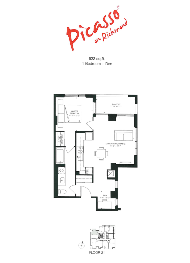 PICASSO CONDOS ASSIGNMENTS - FLOORPLAN ONE BED 622 SQ FT - CONTACT YOSSI KAPLAN