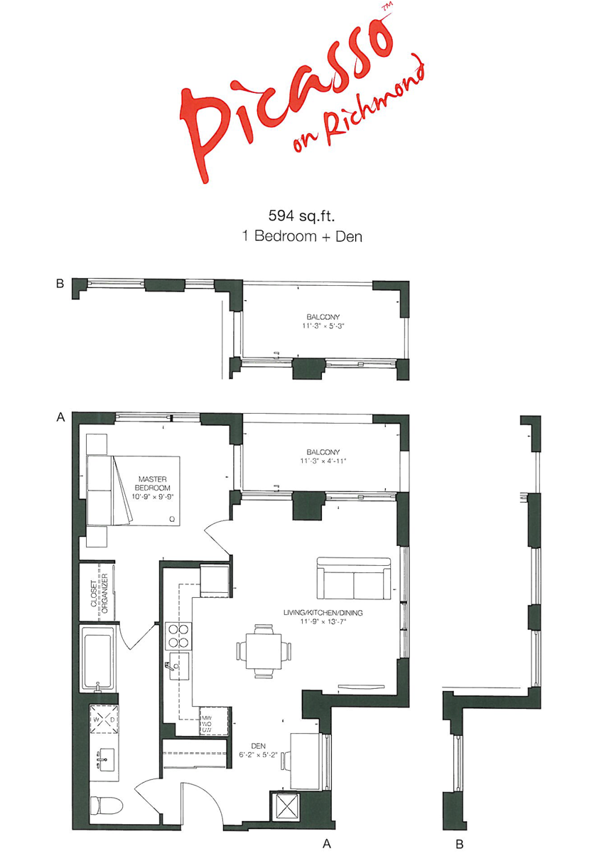 PICASSO CONDOS - FLOORPLAN ONE BED 594 SQ FT - CONTACT YOSSI KAPLAN