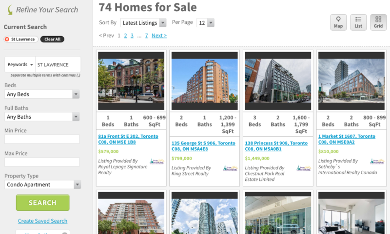 ST LAWRENCE CONDOS FOR SALE - SAVED MAP SEARCH - SCREENSHOT