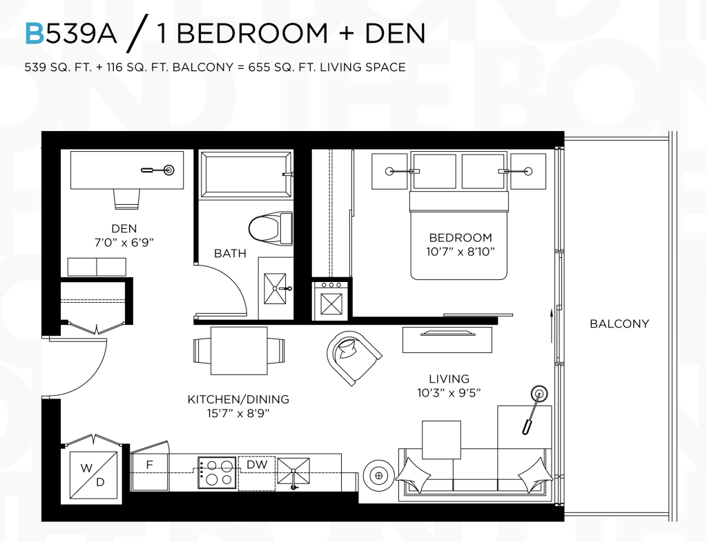 THE BOND - FLOORPLANS ONE BED 539 SQ FT - CONTACT YOSSI KAPLAN