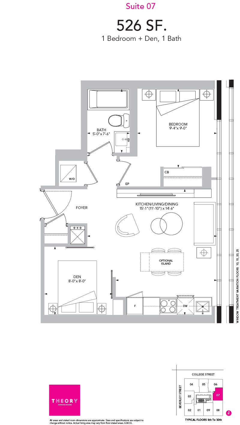 Theory Condos - Floorplan One + Den 526 sq ft
