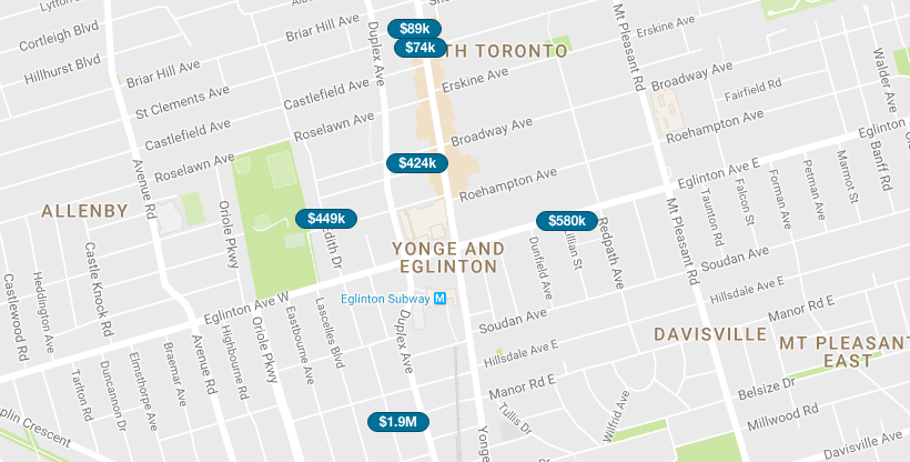 YONGE AND EGLINTON CONDOS - SAVED MAP SEARCH