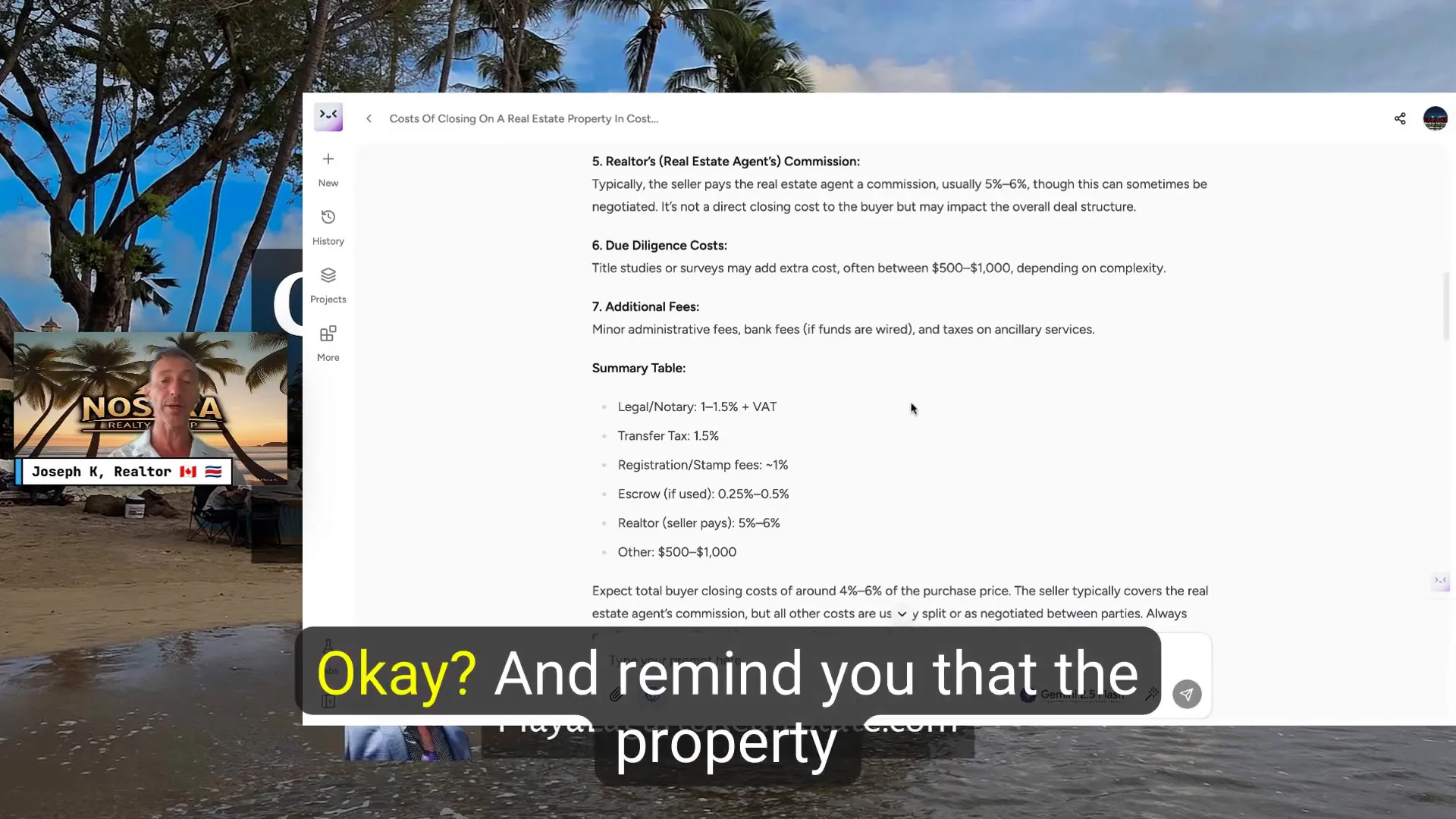 Explanation of realtor fees in Costa Rica
