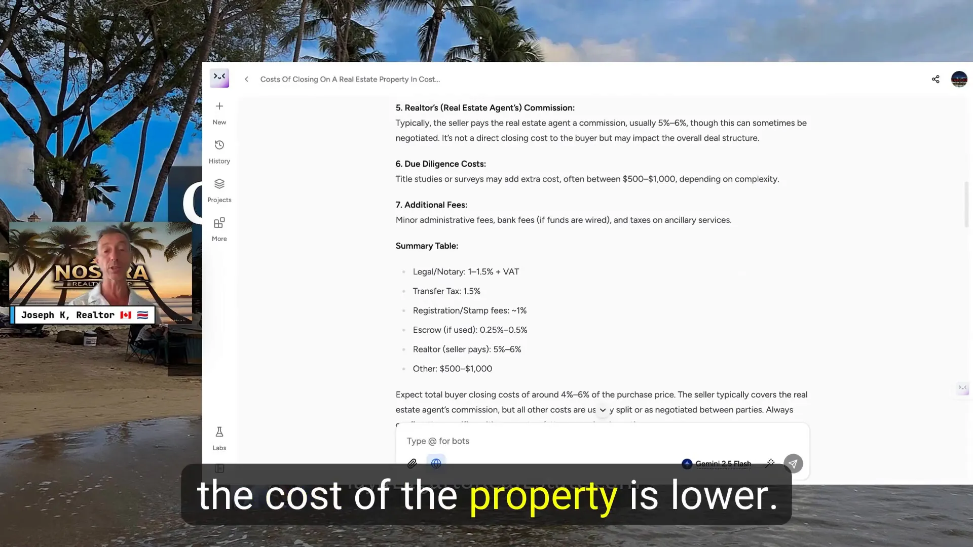Due diligence costs and title study in Costa Rica