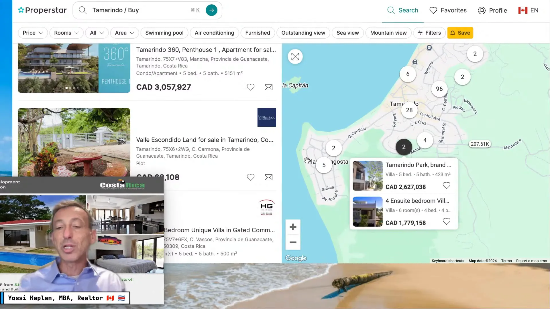 Real estate price comparison in Tamarindo