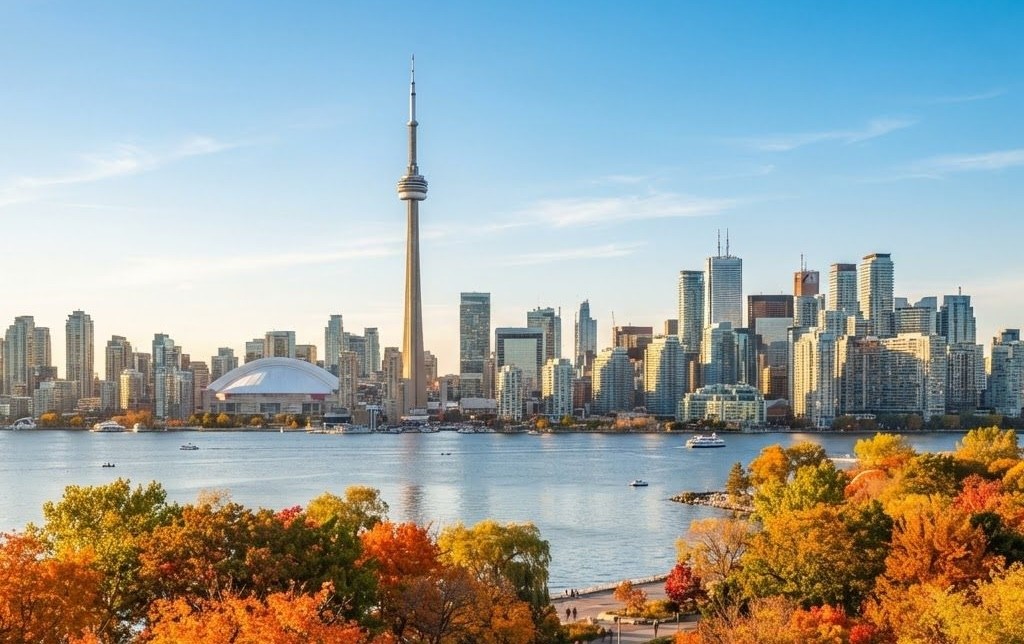 Toronto skyline with CN Tower and autumn trees: October 2026 Toronto condo guide updates
